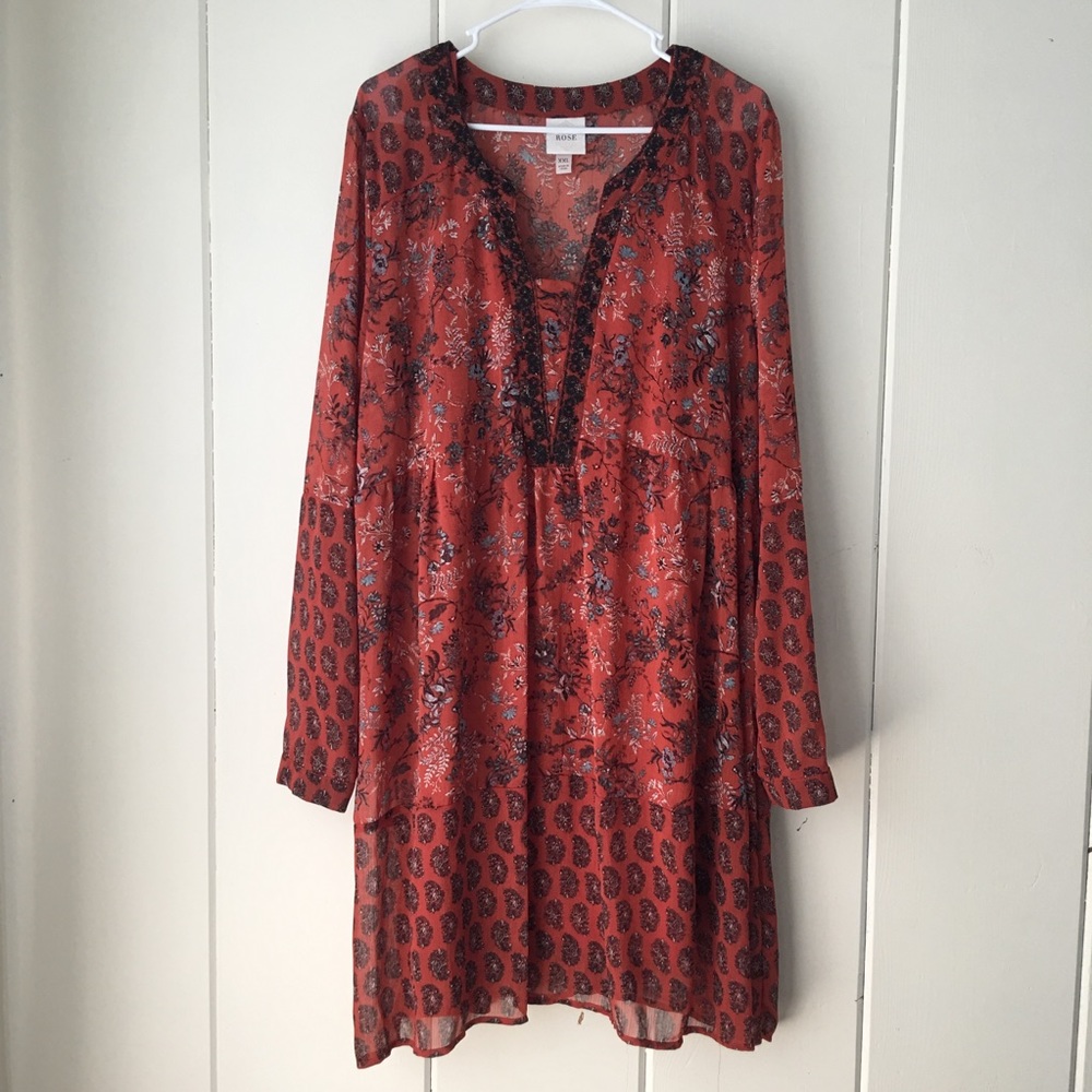 Knox Rose rust boho tunic dress XXL